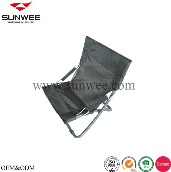 Low seat reclining camping chair with mesh
